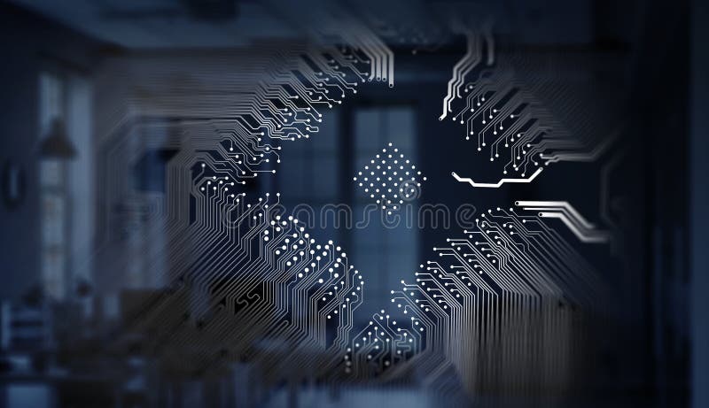 Circuit chip concept. Technology background with circuit scheme on media backdrop