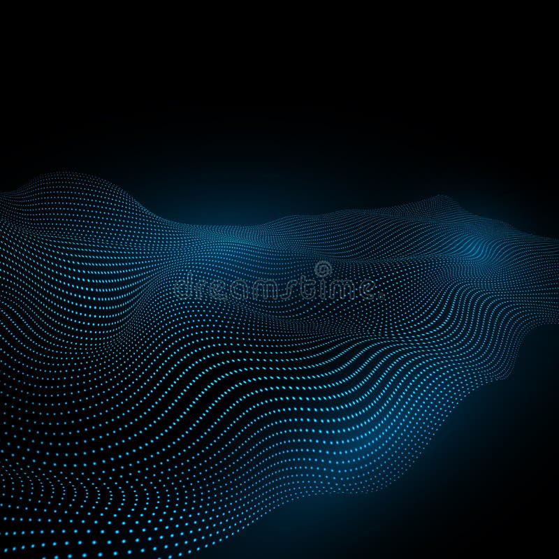 Technology background. Warp surface of matter. Abstract digital landscape with flowing particles. Vector illustration stock illustration