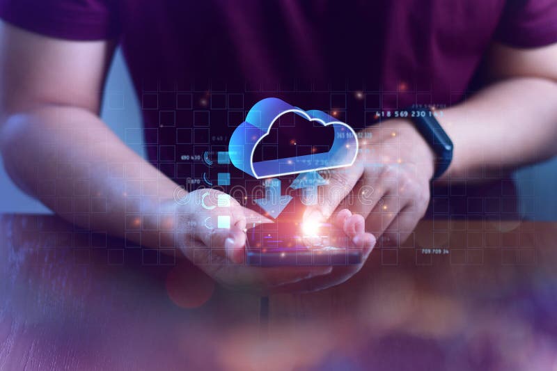 Business touching connect to data information on cloud computing network and technology, Cloud computing and network security concept