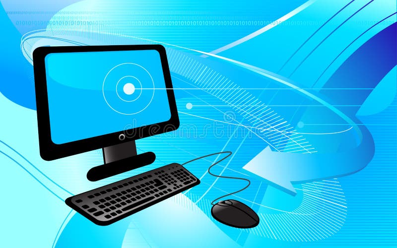 Vector computer on blue abstract technology background. Futuristic global communication network vectors