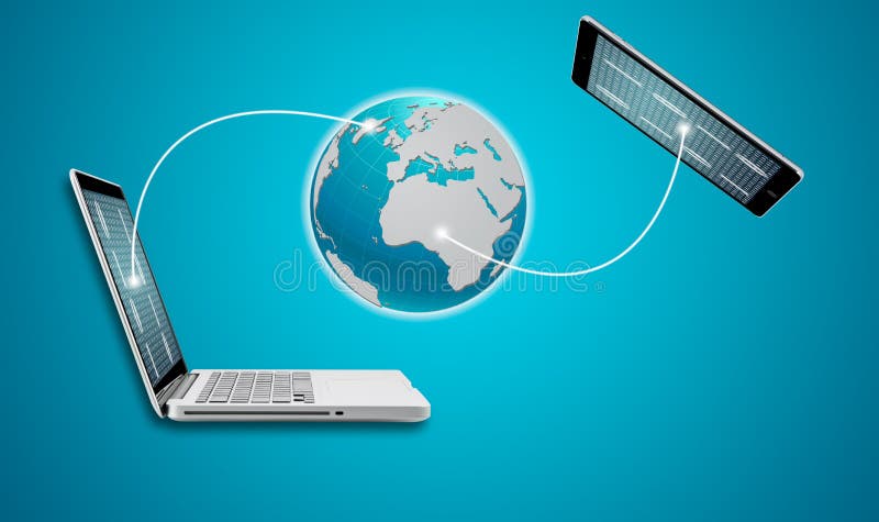 Technology computer laptop with social network structure stock images