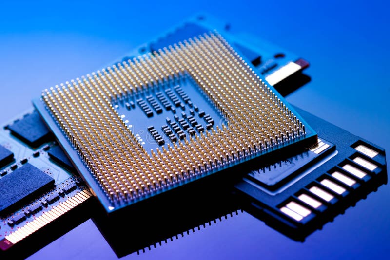 Technology Electronic Concept Cpu Ram Computer On Blue Li Stock Photo