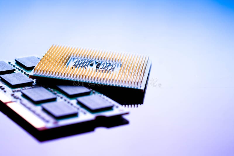 Technology Electronic Concept Cpu Ram Computer On Blue Li Stock Image