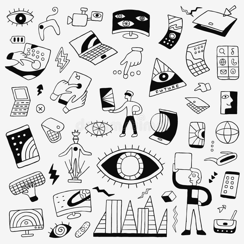 Technology Future Devices Doodle Set, Pencil Drawings Stock Vector -  Illustration of computer, cartoon: 151789441