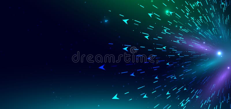 Technology futuristic arrow lines diagonal on green and blue background with lighting effect royalty free illustration
