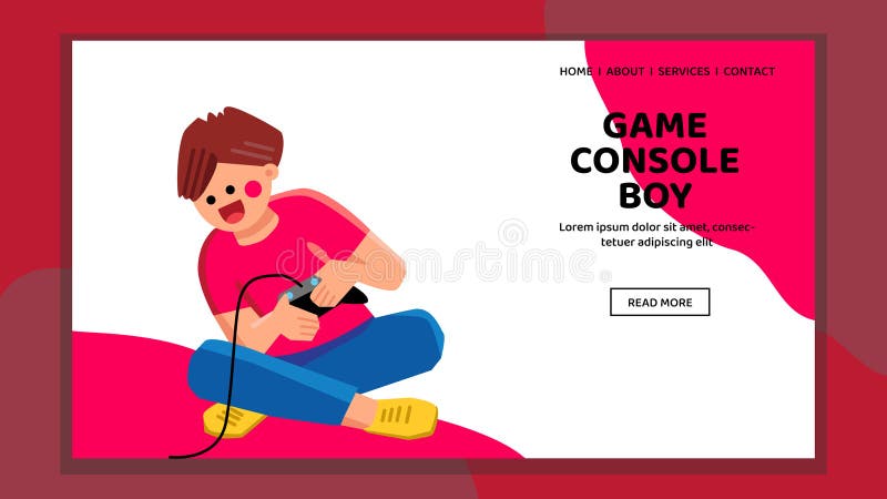 technology game console boy vector. leisure family, happy children, video gaming technology game console boy web flat cartoon illustration