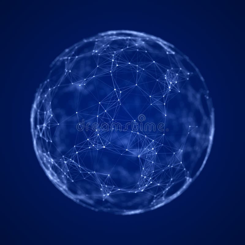 Technology Grid Sphere. Blue Sphere Consisting of Points and Lines