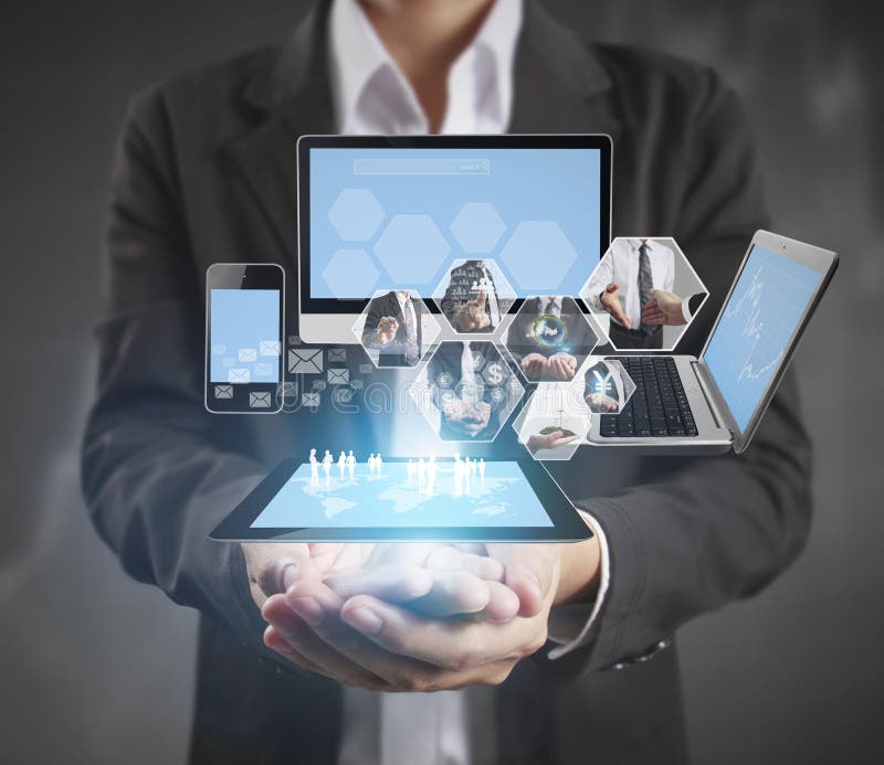 Technology in Hands of Businessmen Stock Illustration Illustration of