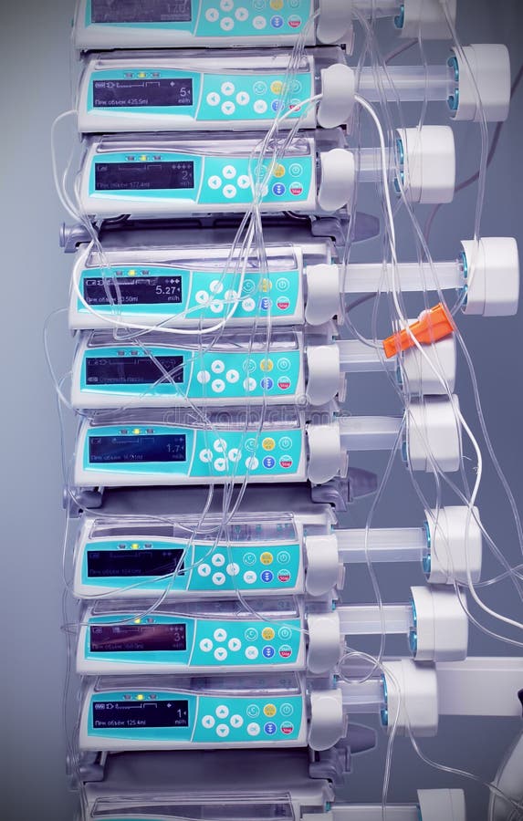 Syringe Pumps in a Row in the ICU Console Stock Image Image of