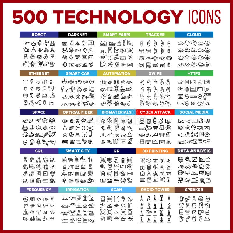 Technology Icon Thin Line Big Set Vector vector illustration