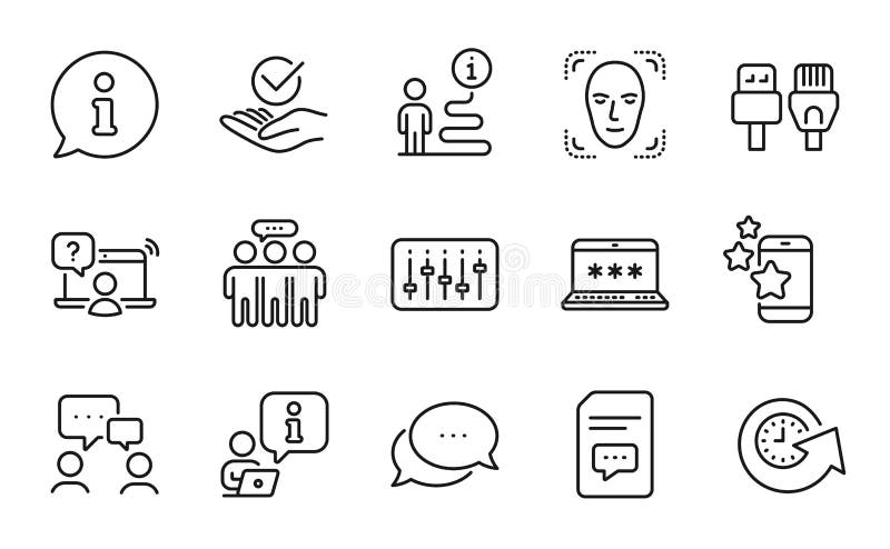 Technology icons set. Included icon as Best app, Employees group, Approved. Vector royalty free illustration