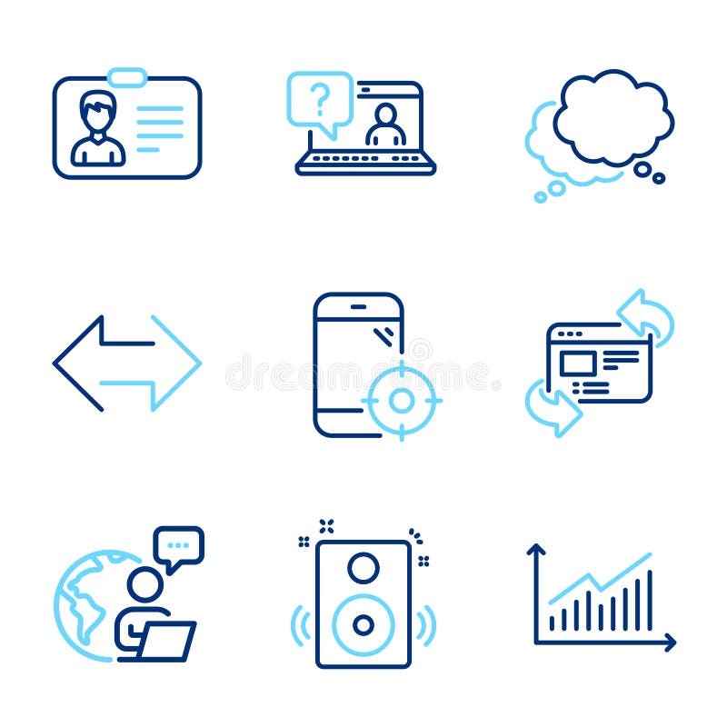 Technology icons set. Included icon as Faq, Speech bubble, Identification card signs. Vector stock illustration