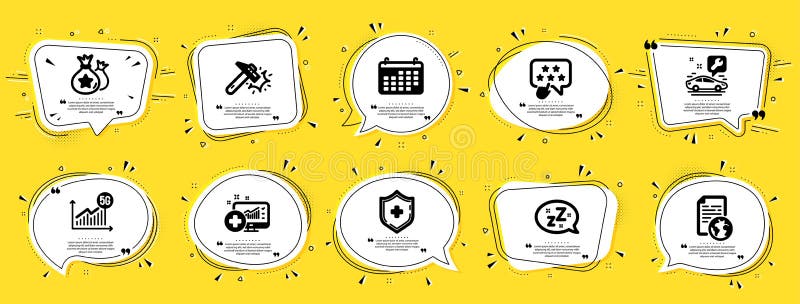 Technology icons set. Included icon as Ranking star, Sleep, Calendar signs. Vector royalty free illustration