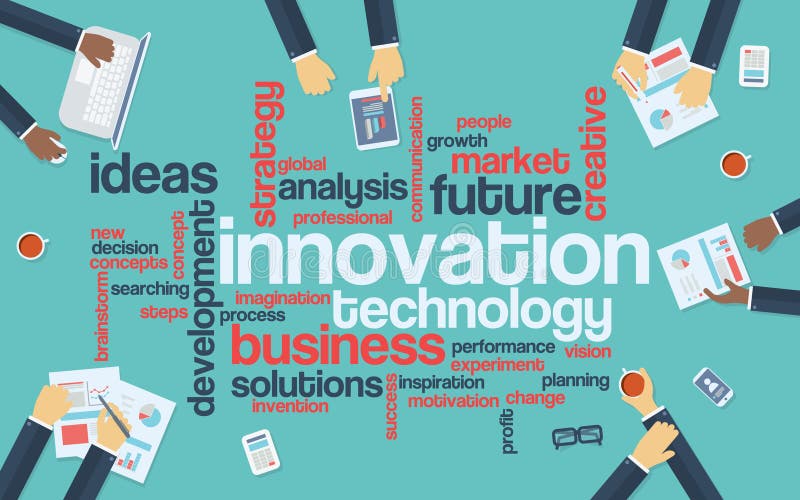 Technology innovation flat design infographics royalty free illustration