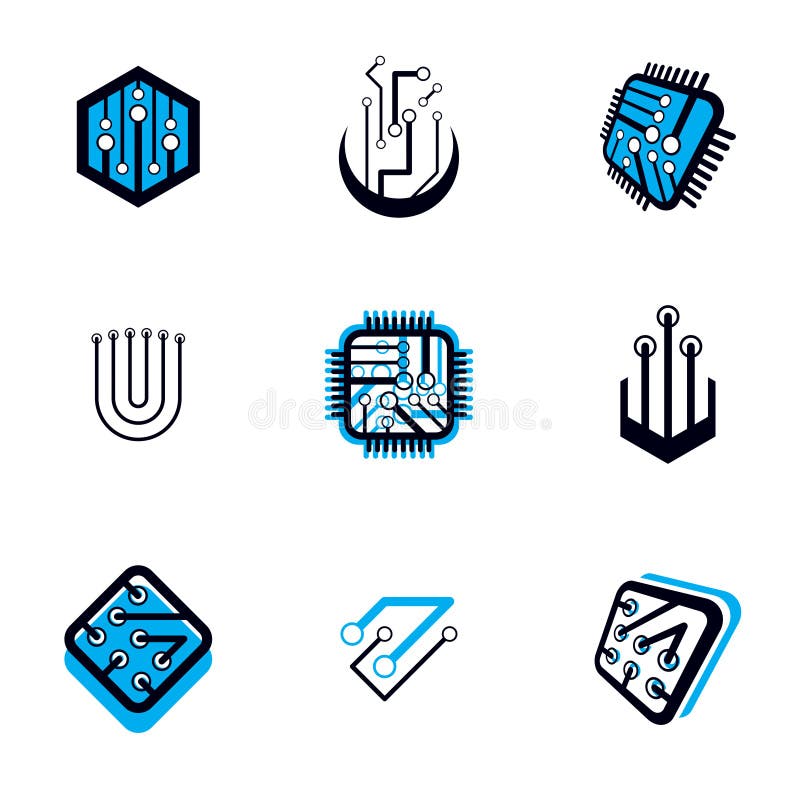 Technology Innovation Logos. Set of Vector Abstract Computer Cir Stock