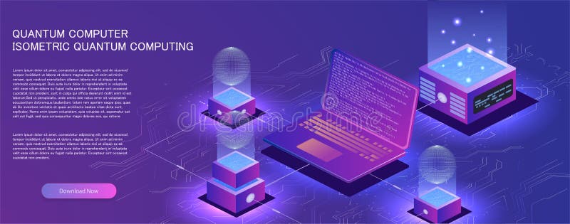 Technology isometric infographic design for quantum computer vector illustration