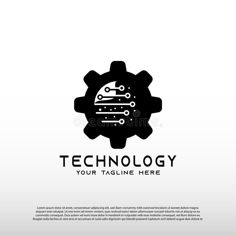 Technology logos, future technology icons, gear logos, circuit style lines, vector illustration elements stock illustration