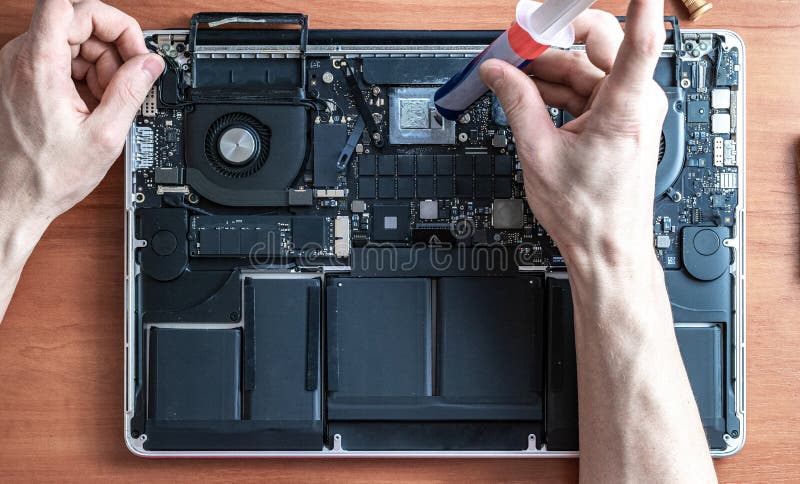 Technology maintenance hardware from man engineer. Repair computers. Electronic technician pc service. stock photography