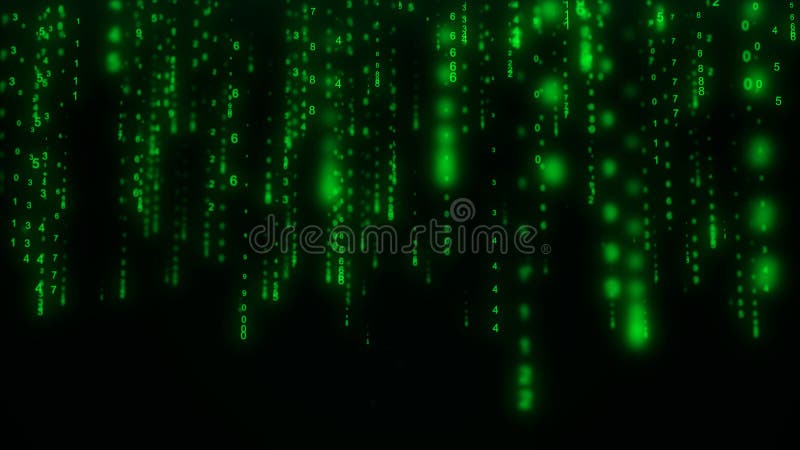 Technology matrix background. Cyber security with falling numbers on screen. Binary code. Digital system. Decoding data. Hacked stock illustration