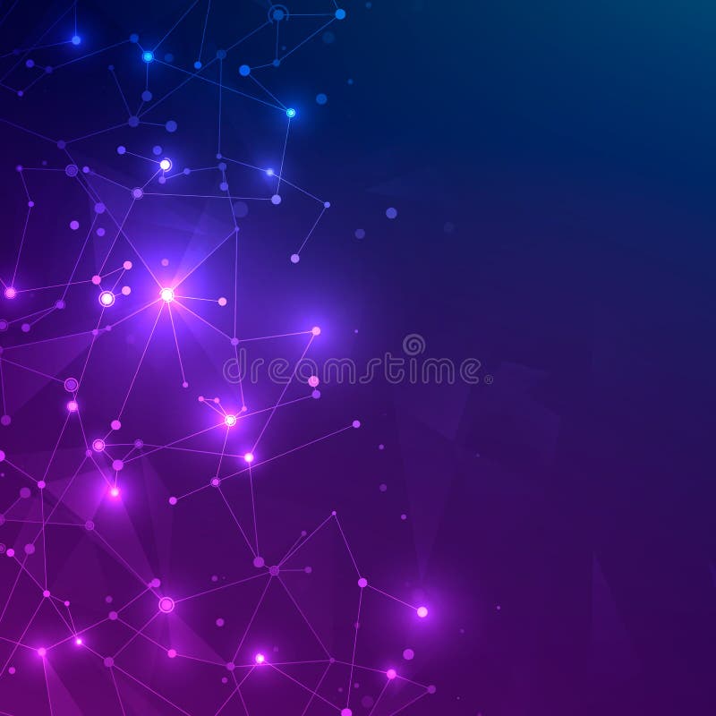 Technology mesh with polygonal shapes on dark blue and purple background. Design digital technology concept