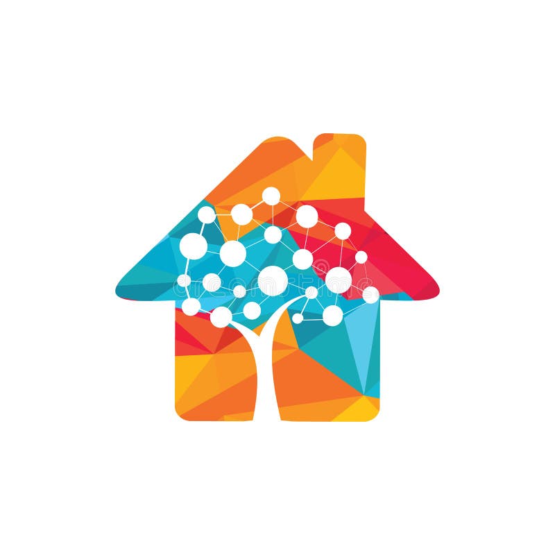 Tech Tree home shape concept Logo Template Design. stock illustration