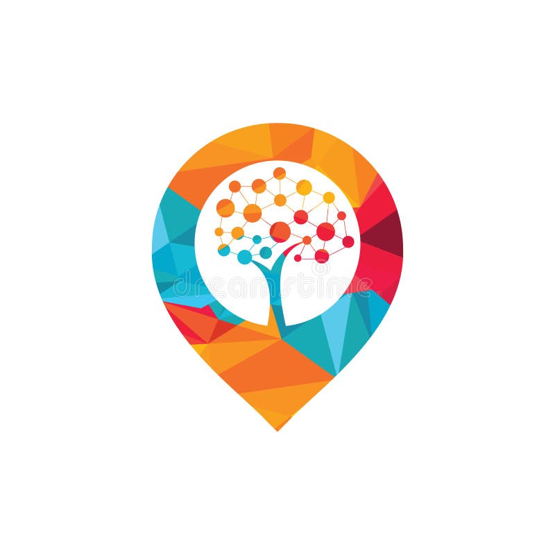 Tech Tree map pin shape concept Logo Template Design. royalty free illustration