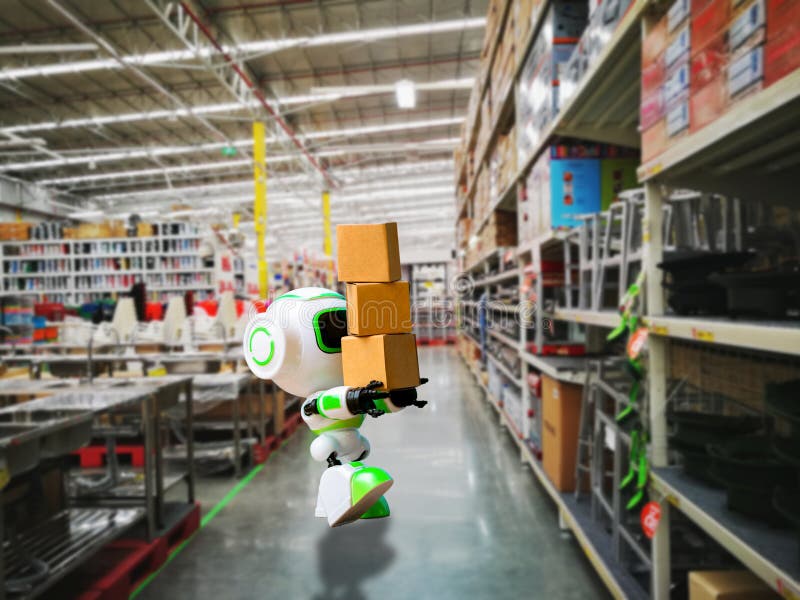 Technology robot holding industry the box or robots working instead stock images