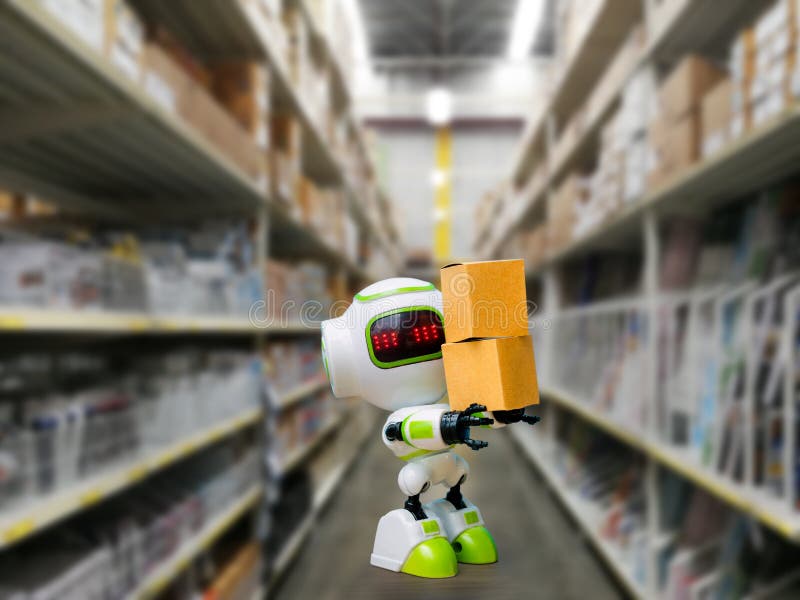 Technology robot holding industry the box or robots working instead stock image