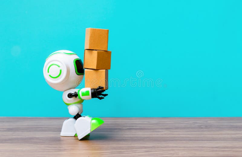 Technology robot holding industry the box or robots working instead royalty free stock images