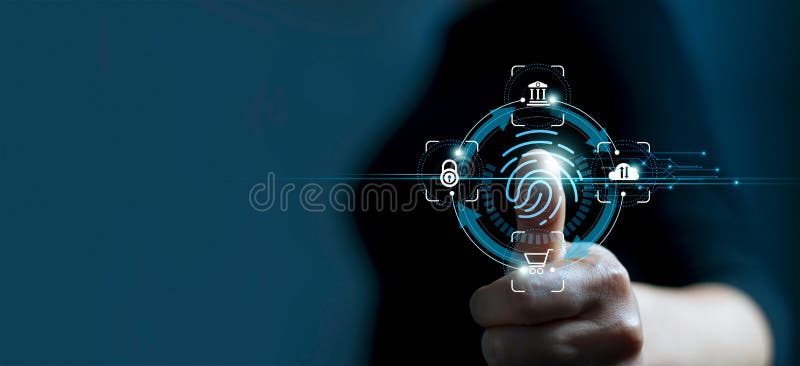 Technology Safety of Future and Cybernetic on Internet, Fingerprint Scan Provides Access of Security and Identification of Stock Photo - Image of equipment, digital: 207314234