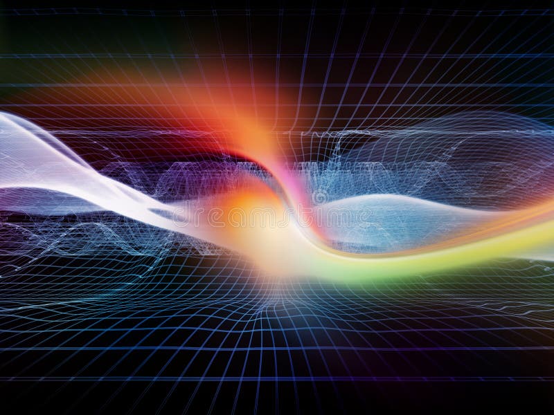 Metaphorical Virtual World. Technology of Space series. Abstract background made of waves, grids and lights for use with projects on technology, science and the world of computer information