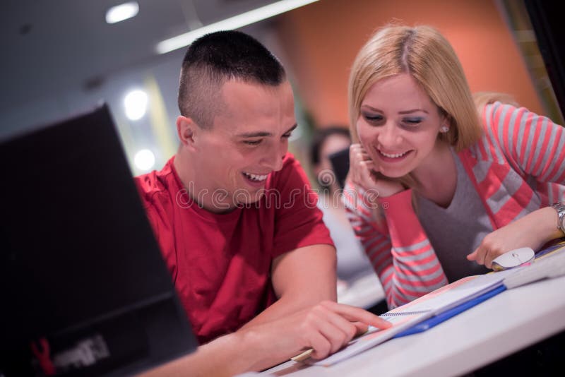 Technology Students Group Working In Computer Lab School Class Stock