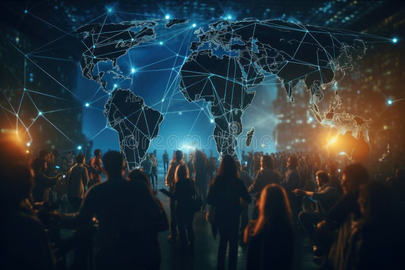 Technology virtual blockchain data stream background created with generative AI stock images