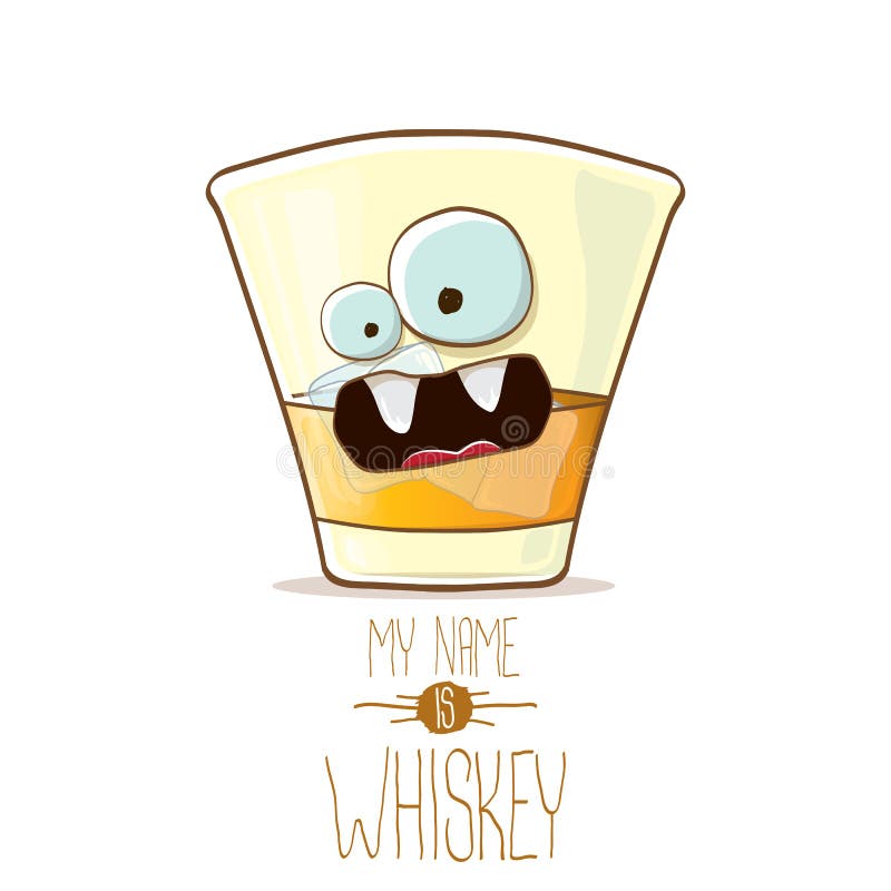 Tecken For Rolig Whisky For Vektor Som Glass Isoleras Pa Vit Bakgrund Mitt Namn Ar Whiskyvektorbegreppet Skraj Hipster Vektor Illustrationer Illustration Av Coctail Cognac