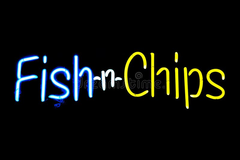 Tecken för neon för chipfisk n