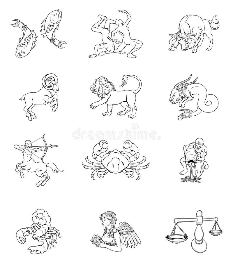 Tecken för zodiakhoroskopastrologi vektor illustrationer Tecken för zodiakhoroskopastrologi vektor illustrationer