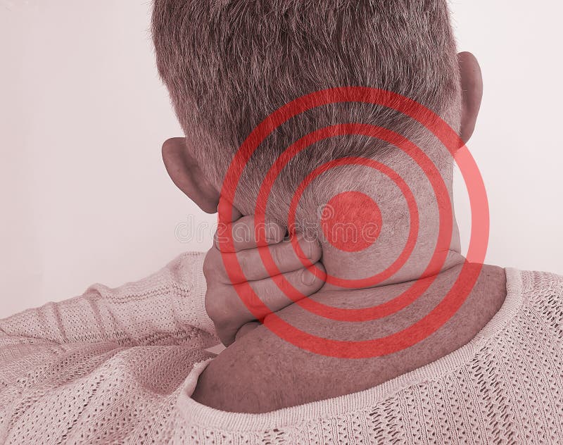Tecken för öm hals för man ryggrads- fotografering för bildbyråer Tecken för öm hals för man ryggrads- fotografering för bildbyråer