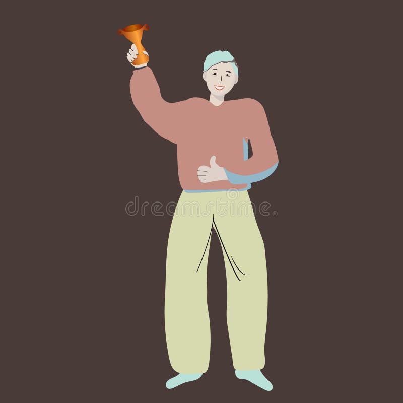 Teckenmananseende med en guld- trofé på mörker vektor illustrationer Teckenmananseende med en guld- trofé på mörker vektor illustrationer