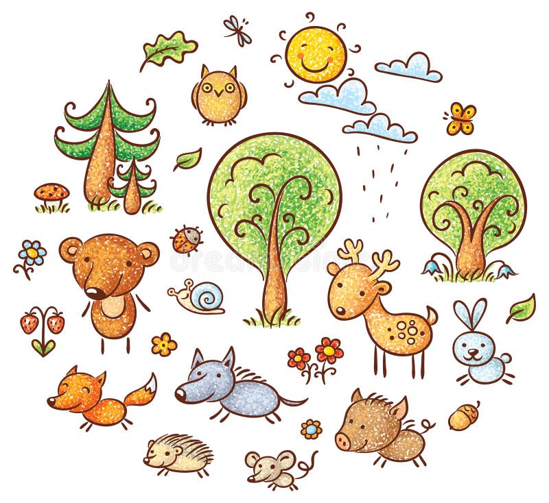 Tecknad film Forest Set royaltyfri illustrationer Tecknad film Forest Set royaltyfri illustrationer
