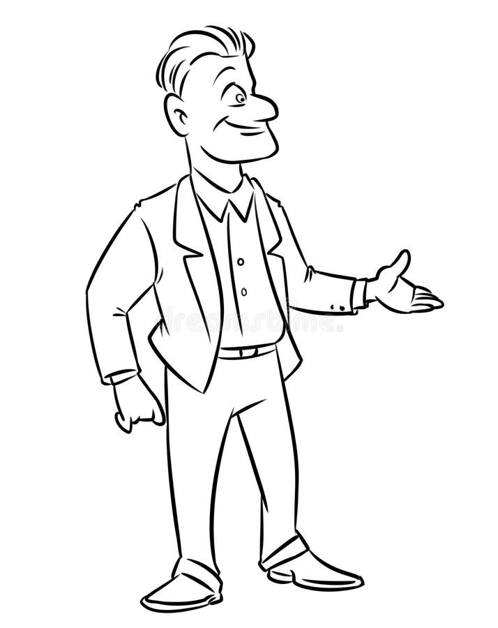 Tecknad film för gest för hand för leende för manaffärsmanhälsning royaltyfri illustrationer Tecknad film för gest för hand för leende för manaffärsmanhälsning royaltyfri illustrationer