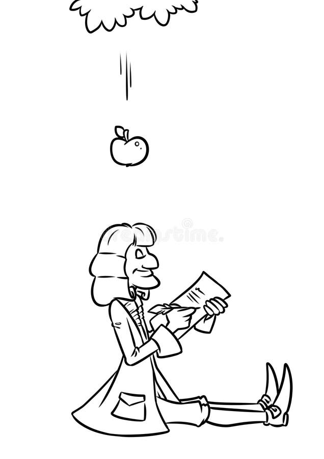 Tecknad film för gravitation för forskareNewton äpple