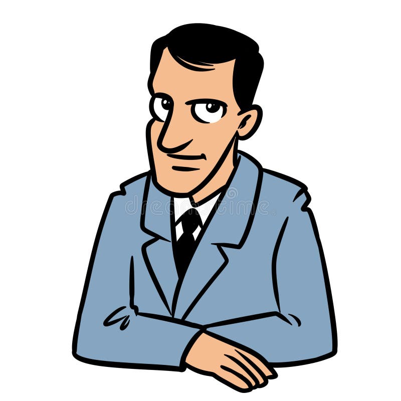 Tecknad film för tabell för stående för affärsmanbrunettleende sittande vektor illustrationer Tecknad film för tabell för stående för affärsmanbrunettleende sittande vektor illustrationer
