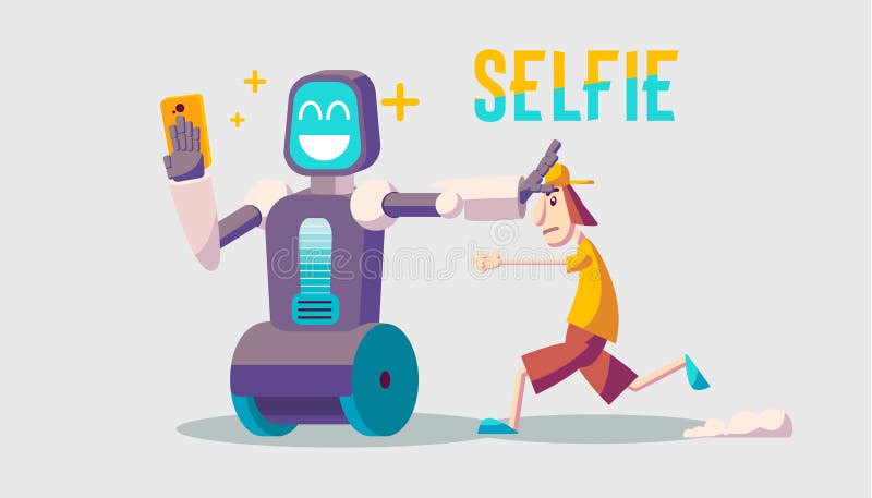 Tecknad film om en grabb och en selfierobot vektor illustrationer Tecknad film om en grabb och en selfierobot vektor illustrationer