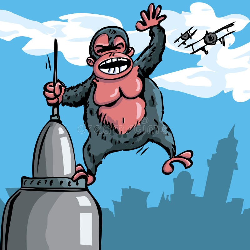 Tecknad film som hänger den King Kong skyskrapan