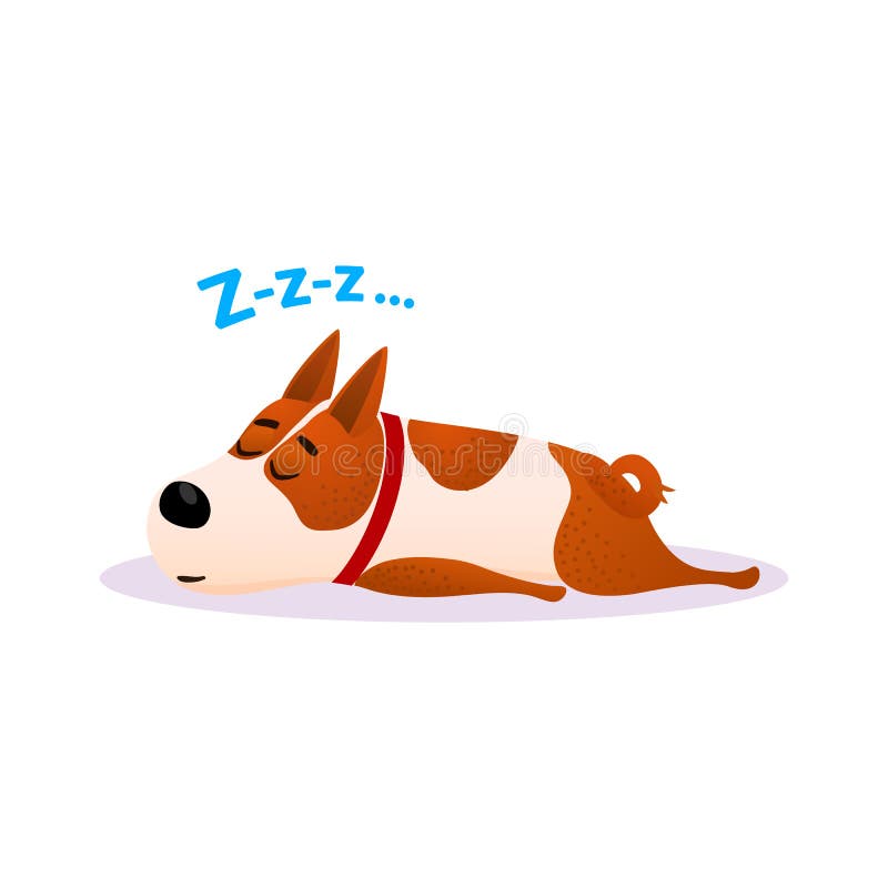 Funny cartoon sleeping dog portrait. Cute dozing flat character. Happy resting puppy of terrier isolated on white background. Napping doggy wearing red collar. Colorful vector illustration. Funny cartoon sleeping dog portrait. Cute dozing flat character. Happy resting puppy of terrier isolated on white background. Napping doggy wearing red collar. Colorful vector illustration.