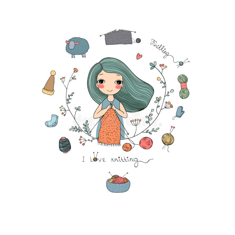 Tecknad film som sticker flickan Intresting hobby för färgläggningdiagram för bok färgrik illustration