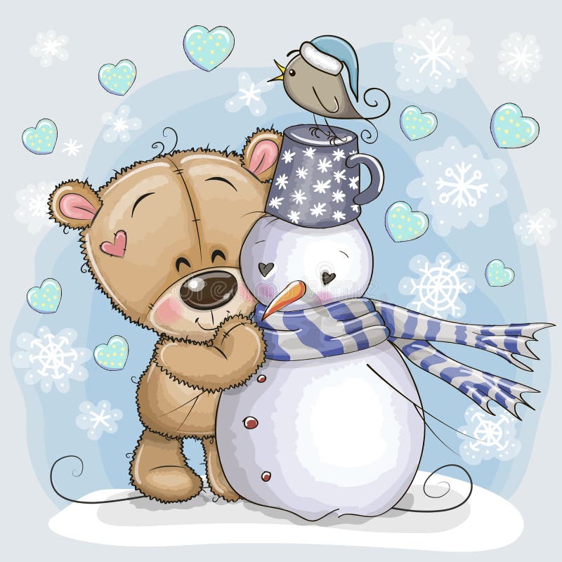 Tecknad film Teddy Bear och en snögubbe royaltyfri illustrationer Tecknad film Teddy Bear och en snögubbe royaltyfri illustrationer