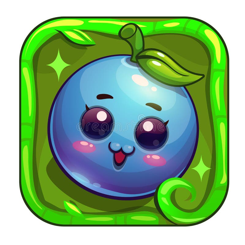 Cartoon app icon with funny blueberry character. Application store item template. Vector asset for game or web design. Cartoon app icon with funny blueberry character. Application store item template. Vector asset for game or web design.