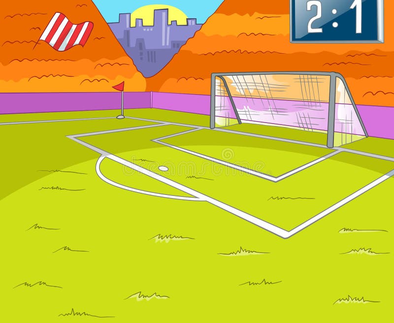 Tecknad filmbakgrund av fotbollstadion stock illustrationer Tecknad filmbakgrund av fotbollstadion stock illustrationer
