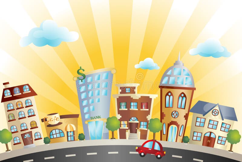 Tecknad filmcityscape stock illustrationer Tecknad filmcityscape stock illustrationer